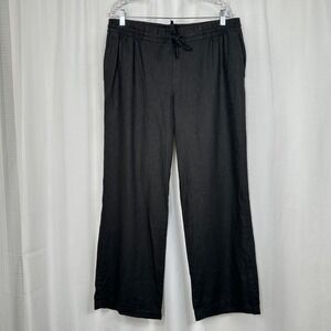 Old Navy Womens Linen Blend Wide Leg Pants Large Black Pull On Pockets Vacation